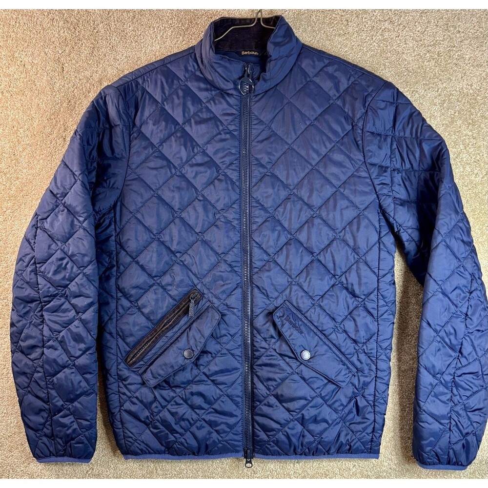 Vintage Barbour 3 Crest Jacket Womens Small Blue Quilted Kensington Zip Front